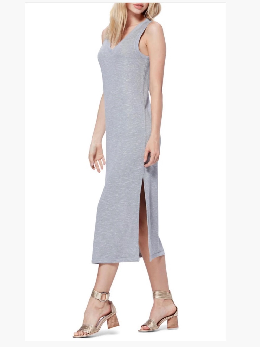 PAIGE Sleeveless V-Neck Side-Slit Midi Dress in Light Gray Size XS - Picture 2 of 7